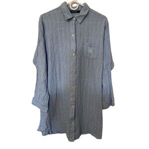 Ralph Lauren Pajamas Top Womens XL Blue Stripes Button Down Long